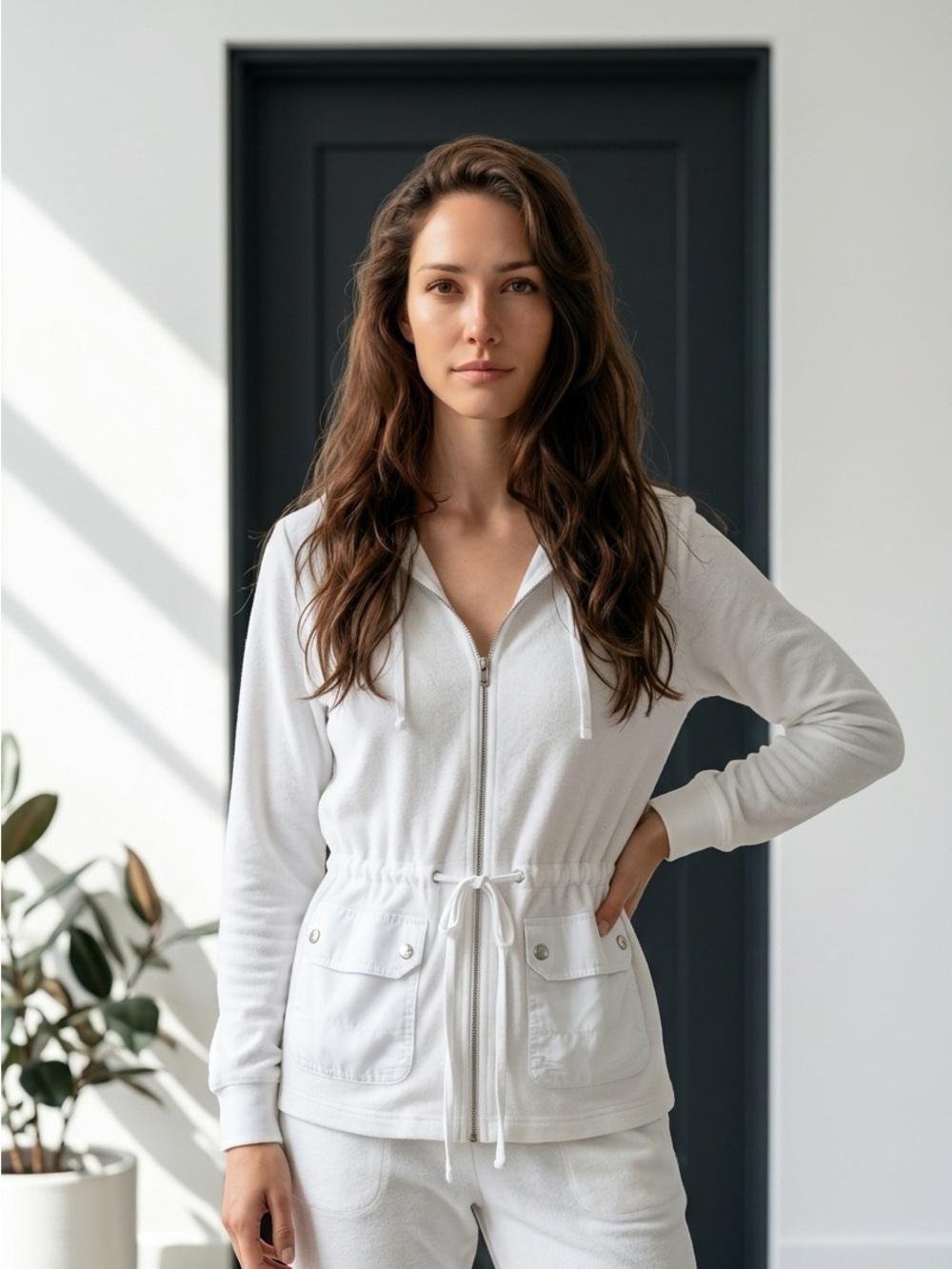 Ralph Lauren Active White Petite Cotton Hooded Jacket Zip Hoodie Size-S